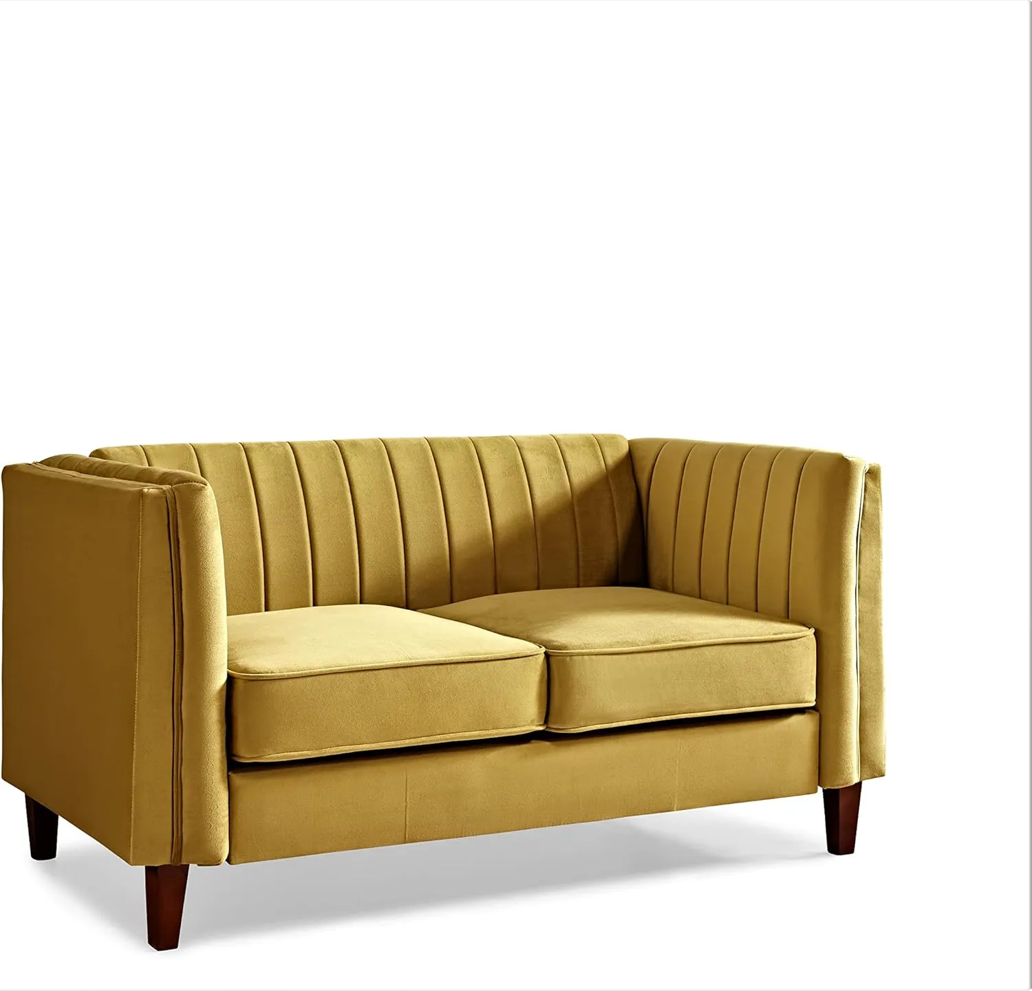 Modern Luxury Velvet Couch for Living Room with High Density Foam, Soft Fabric Upholstery, Removable Cushions and Solid Wood Legs, 60.2'' Wide Loveseat, Mustard Yellow