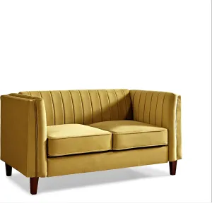 Modern Luxury Velvet Couch for Living Room with High Density Foam, Soft Fabric Upholstery, Removable Cushions and Solid Wood Legs, 60.2'' Wide Loveseat, Mustard Yellow