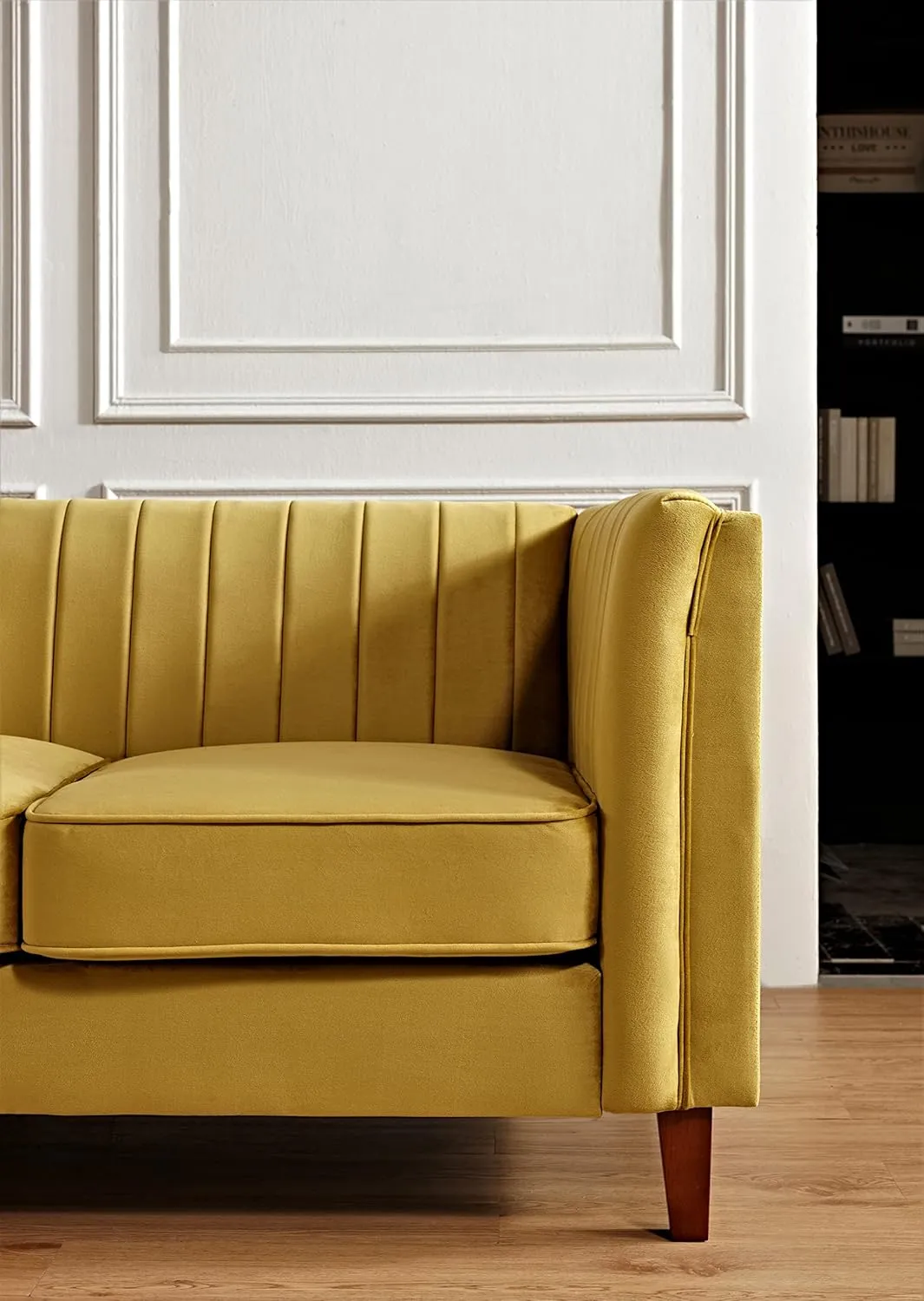 Modern Luxury Velvet Couch for Living Room with High Density Foam, Soft Fabric Upholstery, Removable Cushions and Solid Wood Legs, 60.2'' Wide Loveseat, Mustard Yellow