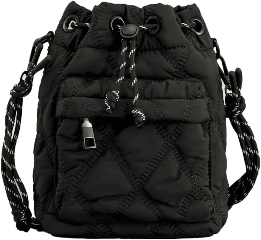 Molodo Mini Quilted Bucket Bag Quilted Puffer Crossbody Bags for Women Sports Shoulder Bag Nylon Sling Bag with Drawstring