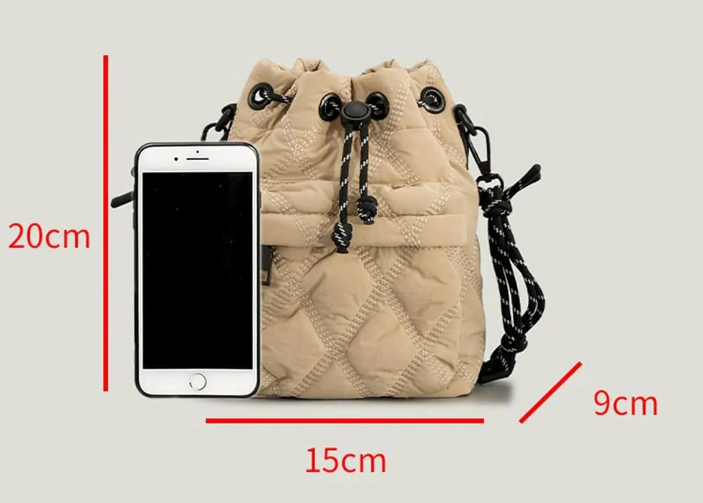 Molodo Mini Quilted Bucket Bag Quilted Puffer Crossbody Bags for Women Sports Shoulder Bag Nylon Sling Bag with Drawstring