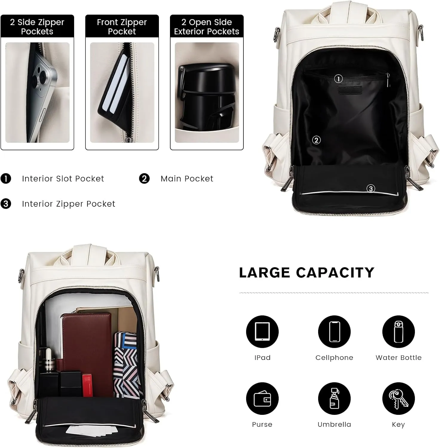 molshine Anti Theft Backpack,Fashion Casual Travel PU Leather Daypack Bag Shoulder Rucksack Handbags for Women HB041