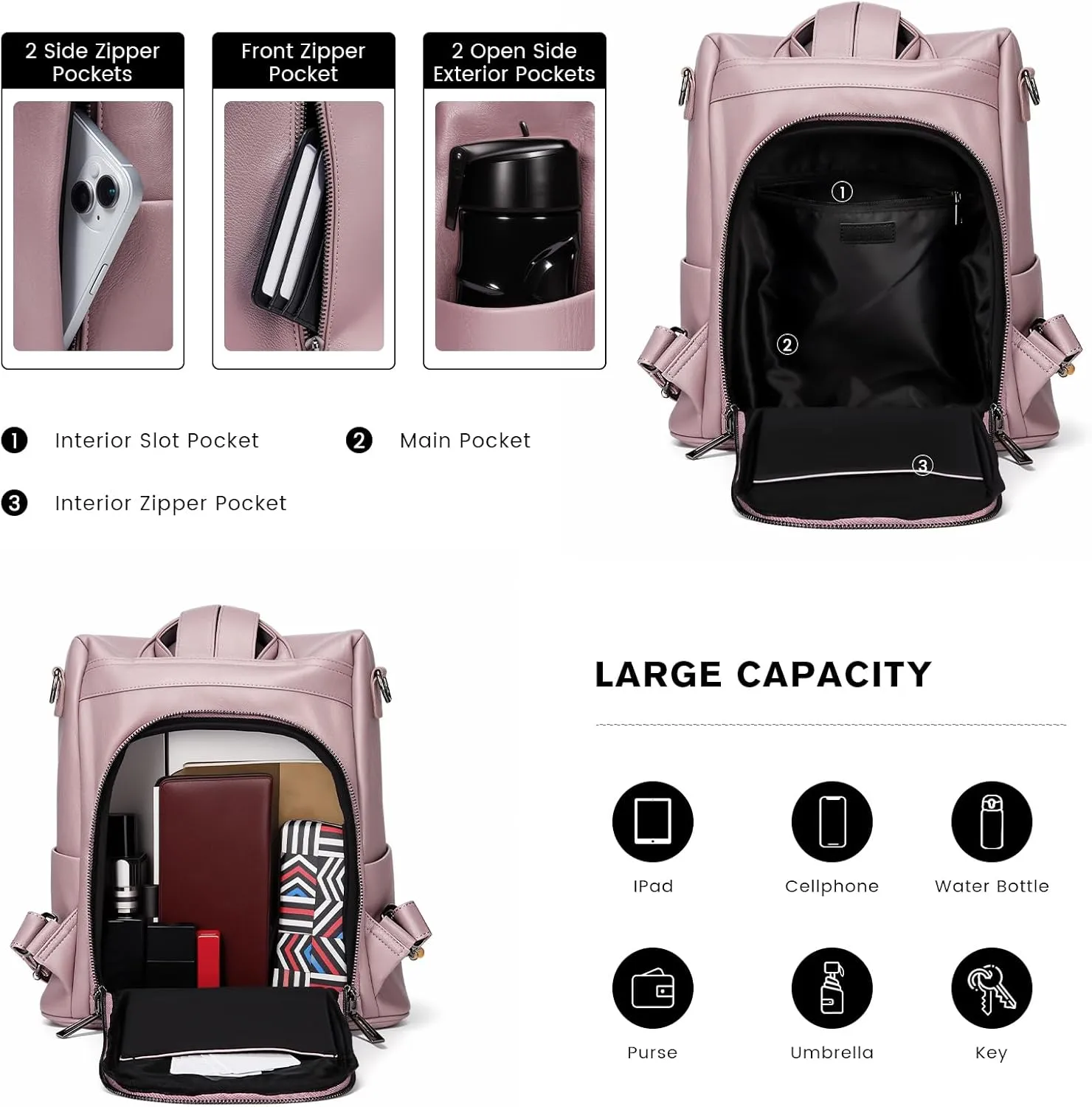 molshine Anti Theft Backpack,Fashion Casual Travel PU Leather Daypack Bag Shoulder Rucksack Handbags for Women HB041