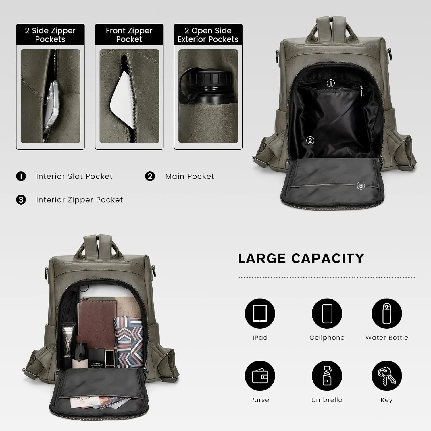 molshine Anti Theft Backpack,Fashion Casual Travel PU Leather Daypack Bag Shoulder Rucksack Handbags for Women HB041