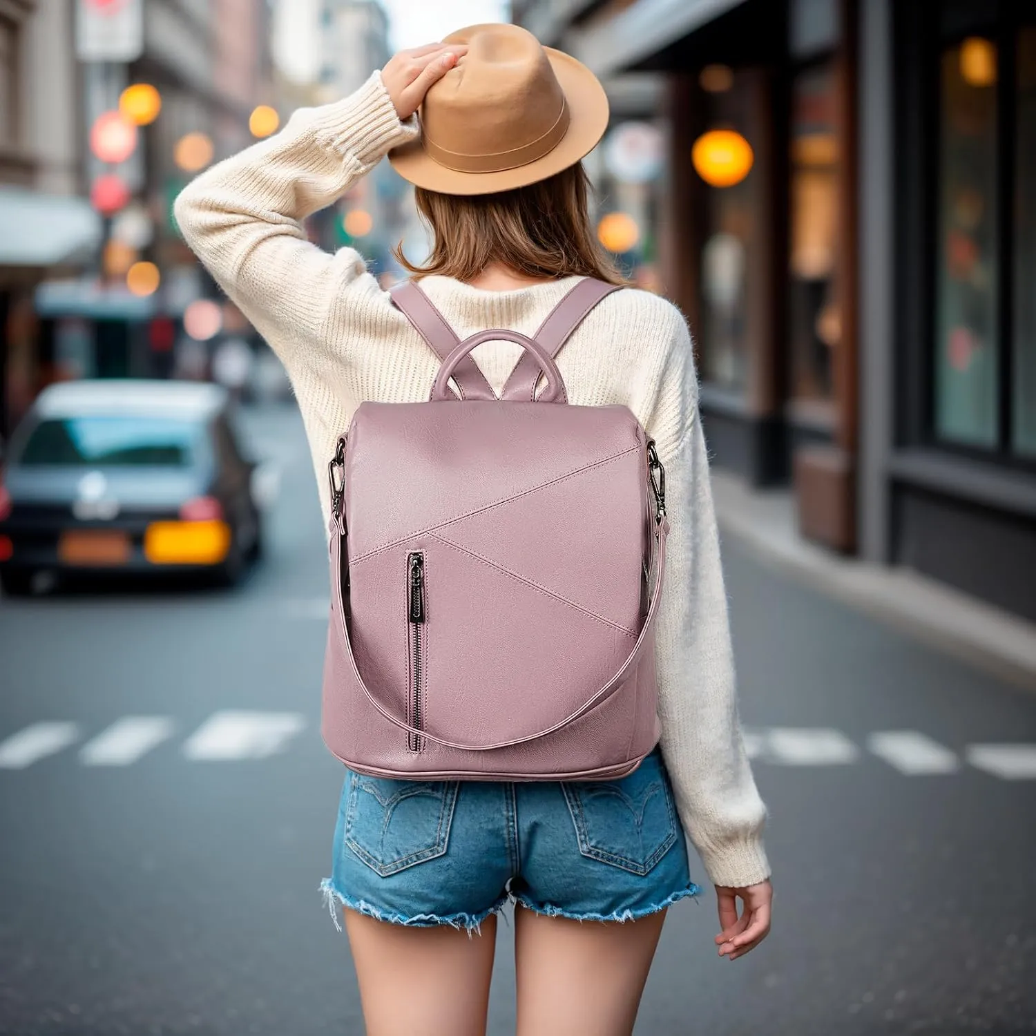 molshine Anti Theft Backpack,Fashion Casual Travel PU Leather Daypack Bag Shoulder Rucksack Handbags for Women HB041