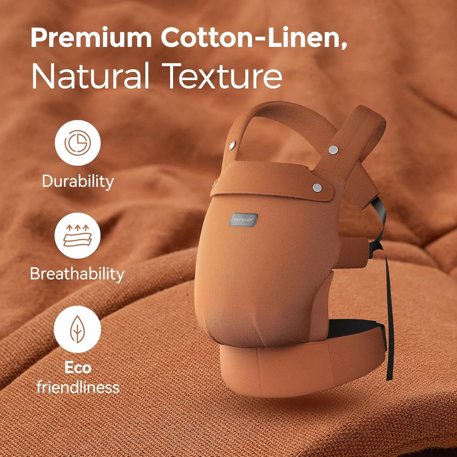 Momcozy Baby Carrier with Natural Cotton Linen, Built to Last, Ergonomic Design, 7-44lbs for Infant and Toddler, Lightweight and Comfortable, Hands-Free for Moms&Dads, Sepia