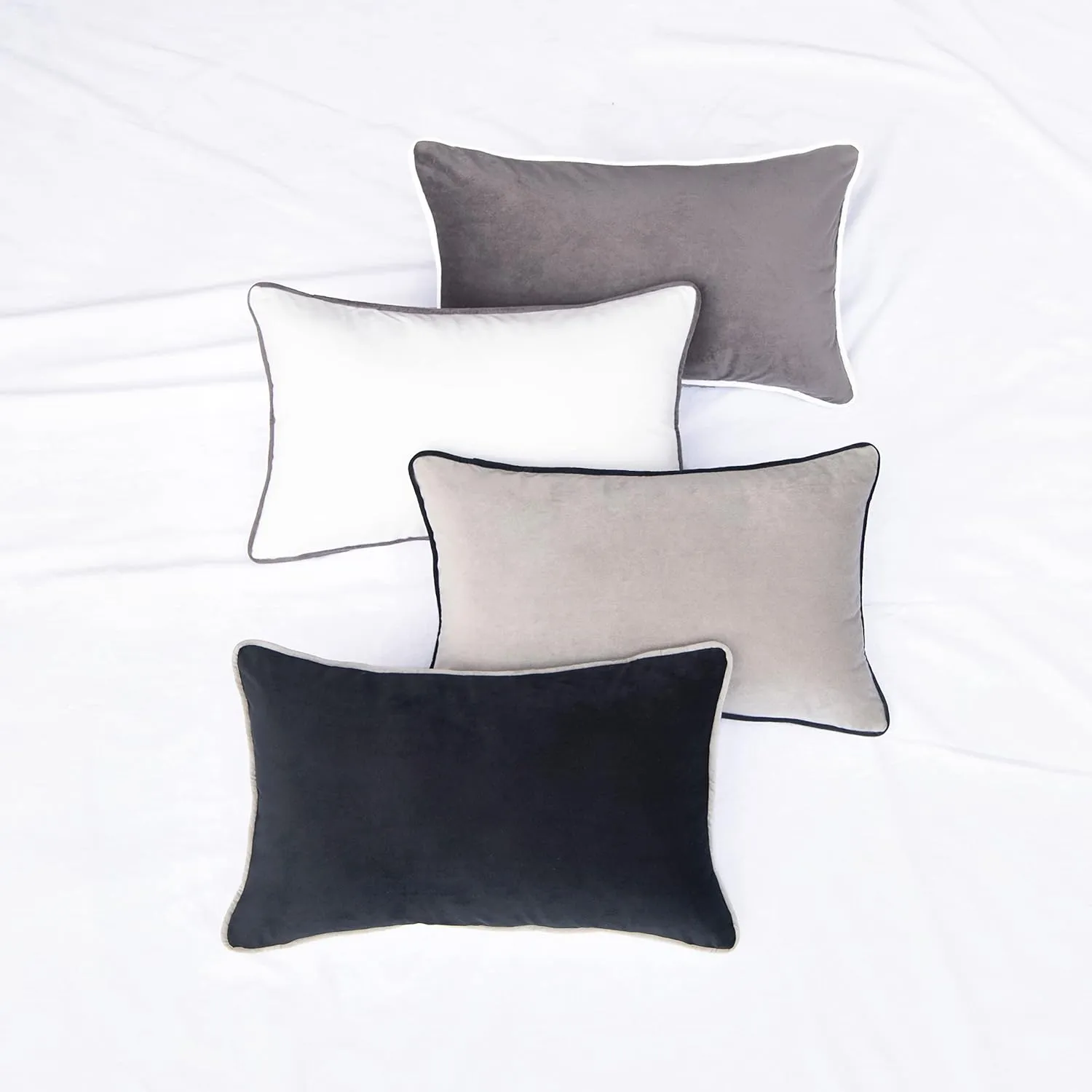 MONDAY MOOSE Decorative Throw Pillow Covers Cushion Cases, Set of 4 Soft Velvet Modern Double-Sided Designs, Mix and Match for Home Decor, Pillow Inserts Not Included (12x20 inch, Black/White)