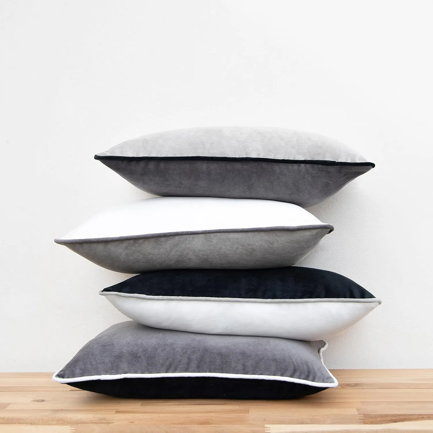 MONDAY MOOSE Decorative Throw Pillow Covers Cushion Cases, Set of 4 Soft Velvet Modern Double-Sided Designs, Mix and Match for Home Decor, Pillow Inserts Not Included (12x20 inch, Black/White)