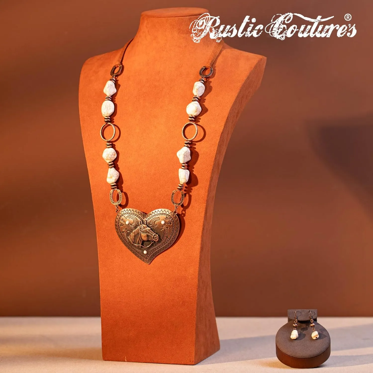 Montana West Wrangler 3 Pieces Jewelry Set for Women Western Cowgirl Necklace Earring Set.