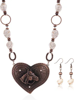 Montana West Wrangler 3 Pieces Jewelry Set for Women Western Cowgirl Necklace Earring Set.