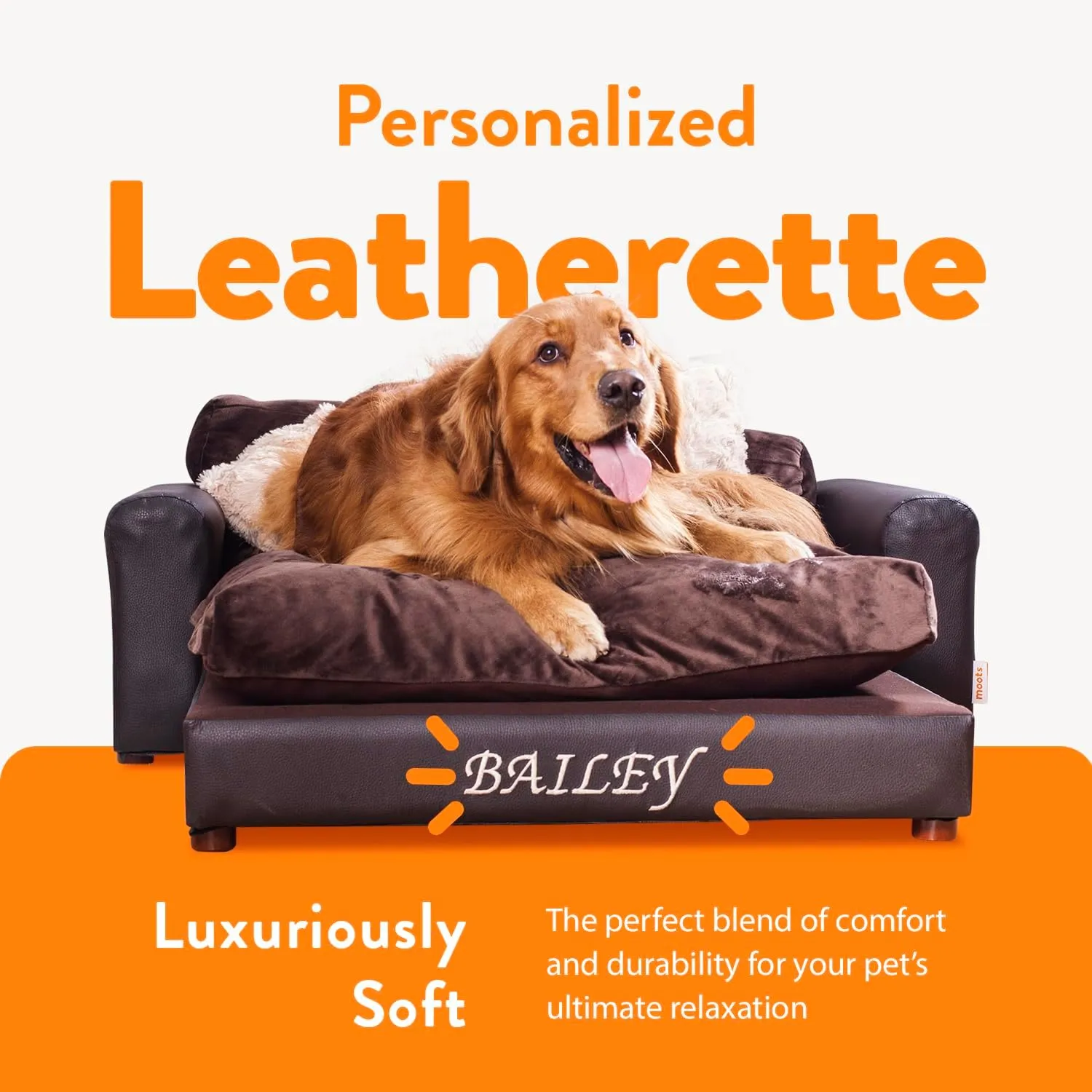 Moots Premium Leatherette Pets Sofa, Espresso, Extra Large, Customizable