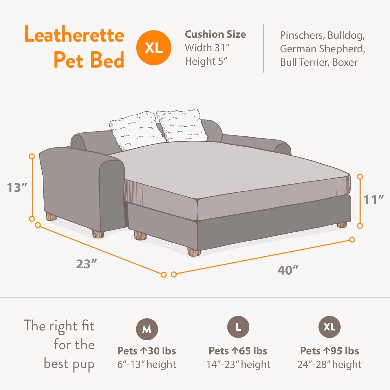Moots Premium Leatherette Pets Sofa, Espresso, Extra Large, Customizable