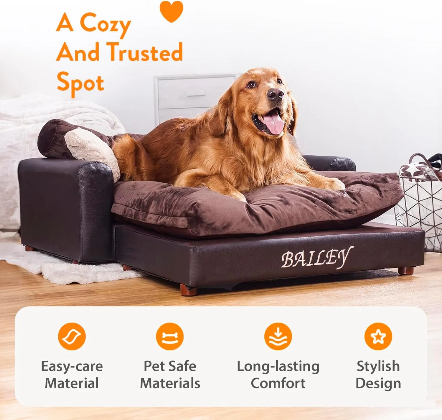 Moots Premium Leatherette Pets Sofa, Espresso, Extra Large, Customizable