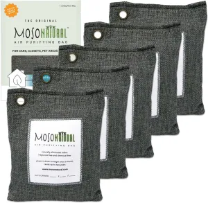 Moso Natural Air Purifying Bag 200g (5 Pack) Bamboo Charcoal Odor Absorber for Home & Car | Closet Odor Eliminator, Small Room Deodorizer & Car Air Freshener | Long Lasting Charcoal Bags Cover 90sqft