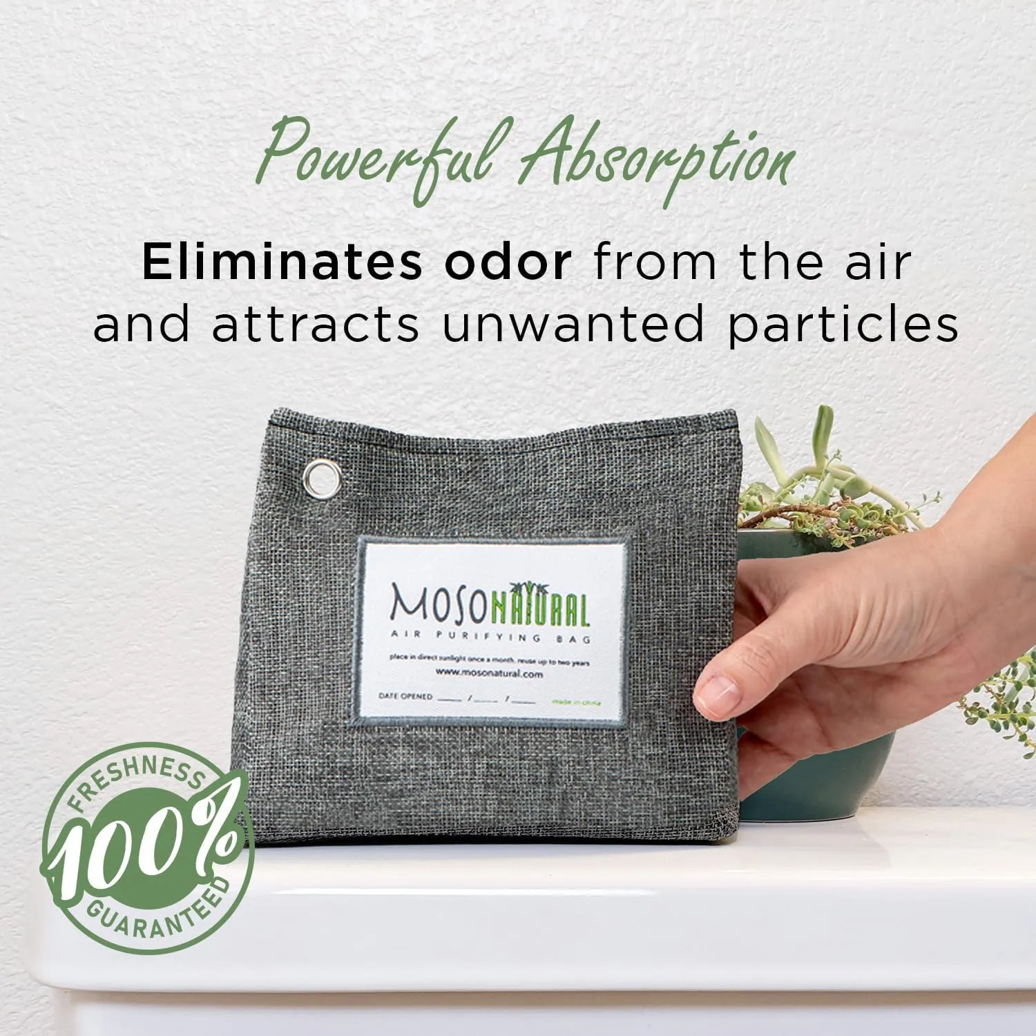 Moso Natural Air Purifying Bag 300g (10.58oz) Premium Bamboo Charcoal Odor Absorber for Home & Pet | Closet Odor Eliminator & Small Room Deodorizer | Charcoal Bags Last 2 Years | Unscented (3 Pack)