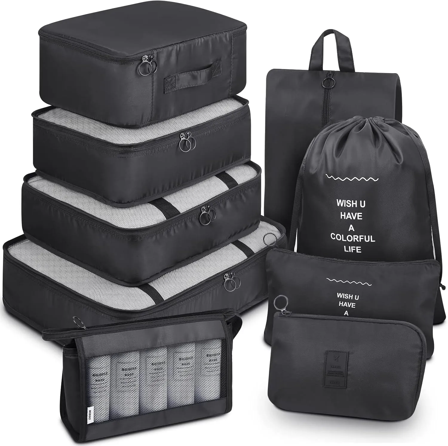 Mossio 9 Set Packing Cubes with Shoe Bag & Electronics Bag - Luggage Organizers Suitcase Travel Accessories