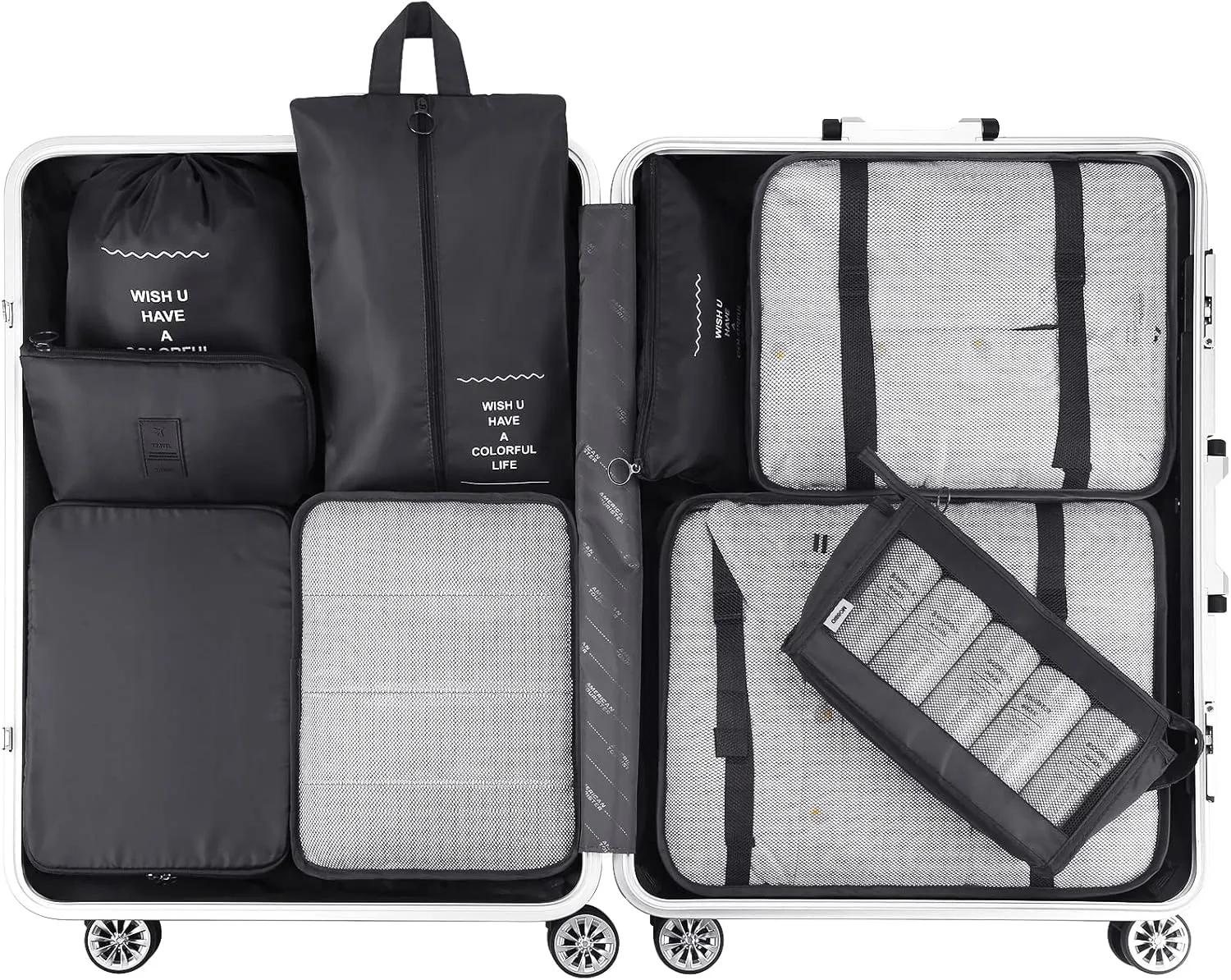 Mossio 9 Set Packing Cubes with Shoe Bag & Electronics Bag - Luggage Organizers Suitcase Travel Accessories