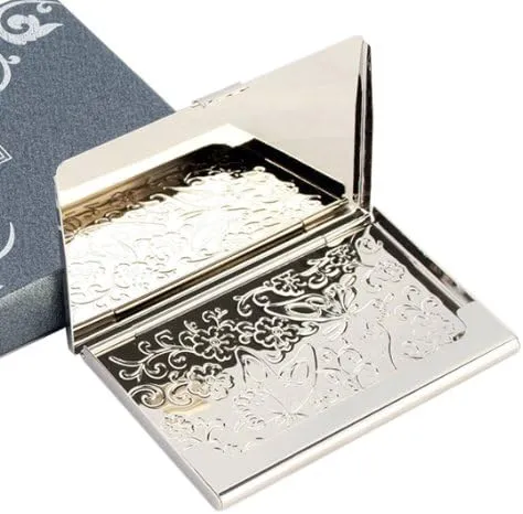 Mother of Pearl Design RFID Blocking Protection Business Card Case, Credit Card Holder, Metal Name Card Case, Stainless Steel Engraved Slim Purse Pocket Cash Money Wallet (Arabesque Design Black)