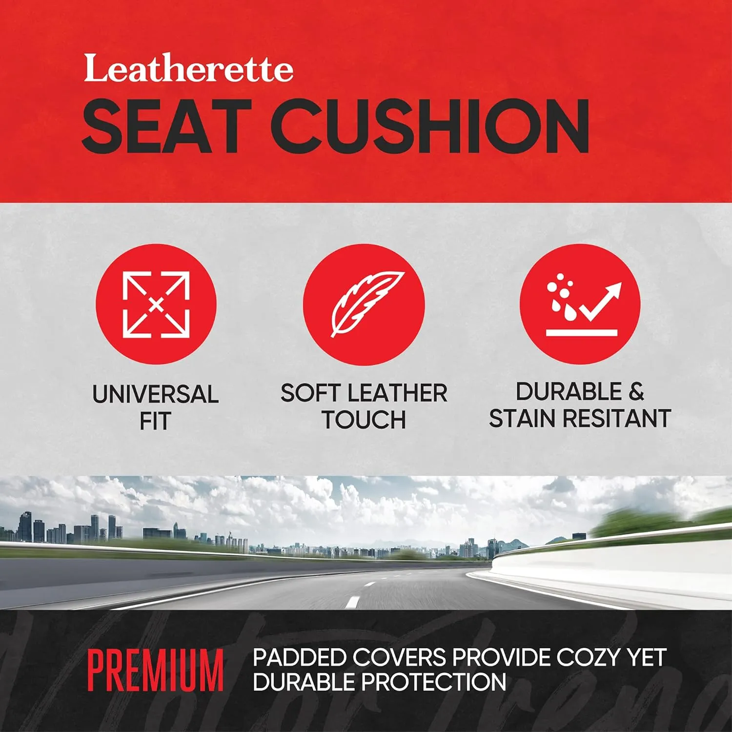 Motor Trend Black Faux Leather Car Seat Cover for Front Seats, 1-Piece Padded Car Seat Protector with Storage Pockets, Premium Interior Cover for Cars Truck SUV Auto