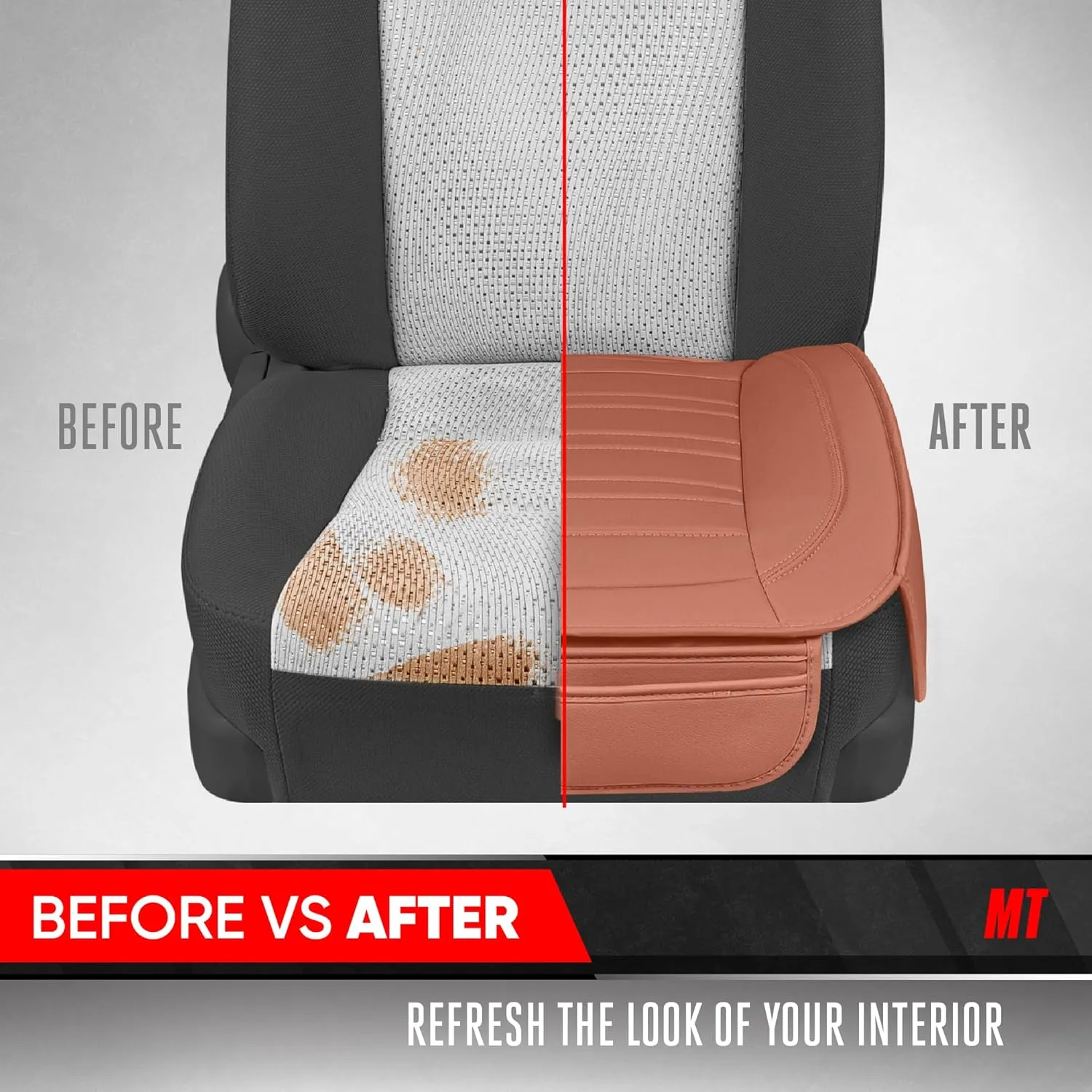 Motor Trend Faux Leather Front Seat Cover for Cars - Set of 2 Brown Front Car Seat Covers for SUV & Truck with Storage Pockets - Automotive Car Seats Cover Protector - For Bottom Cushion Coverage Only