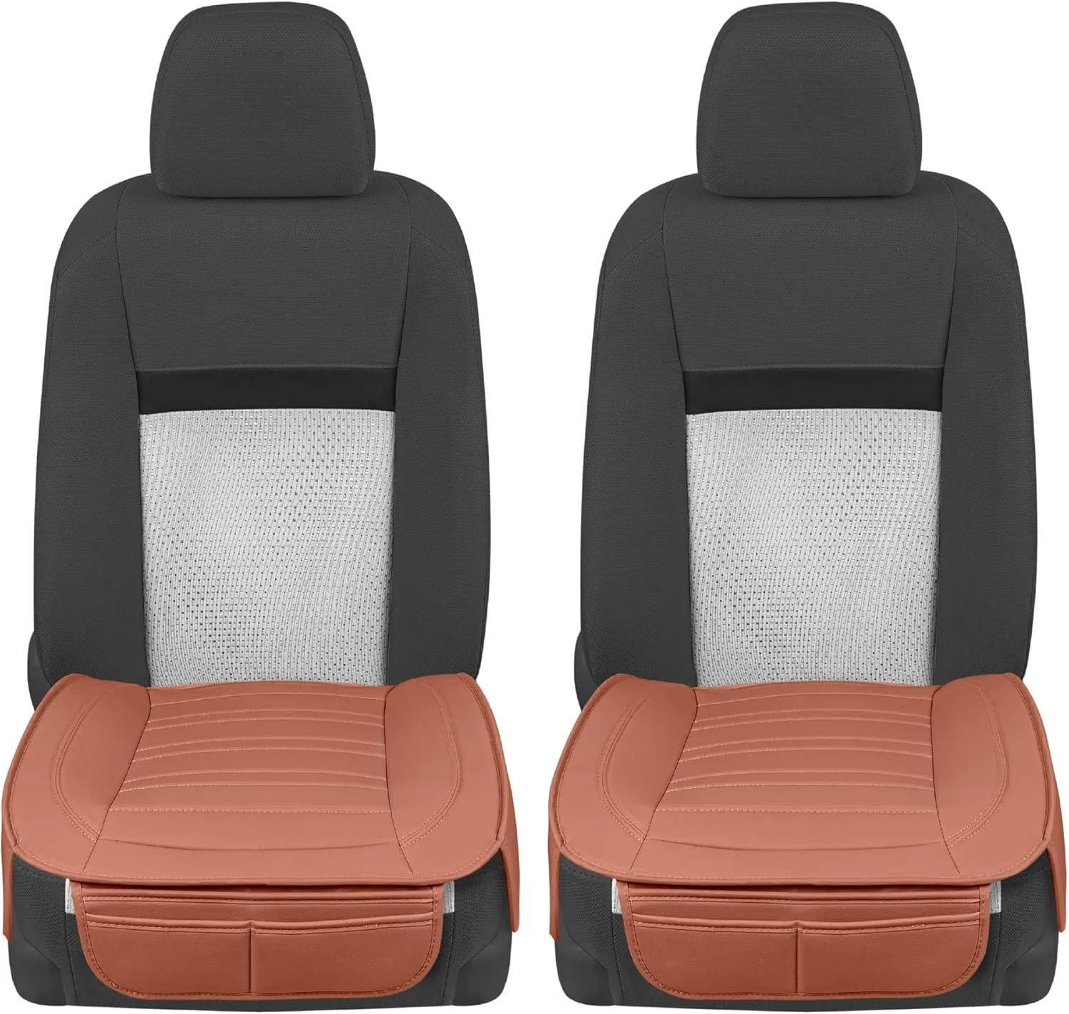Motor Trend Faux Leather Front Seat Cover for Cars - Set of 2 Brown Front Car Seat Covers for SUV & Truck with Storage Pockets - Automotive Car Seats Cover Protector - For Bottom Cushion Coverage Only