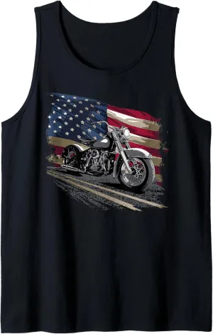 Motorcycle Distressed American Flag Tank Top