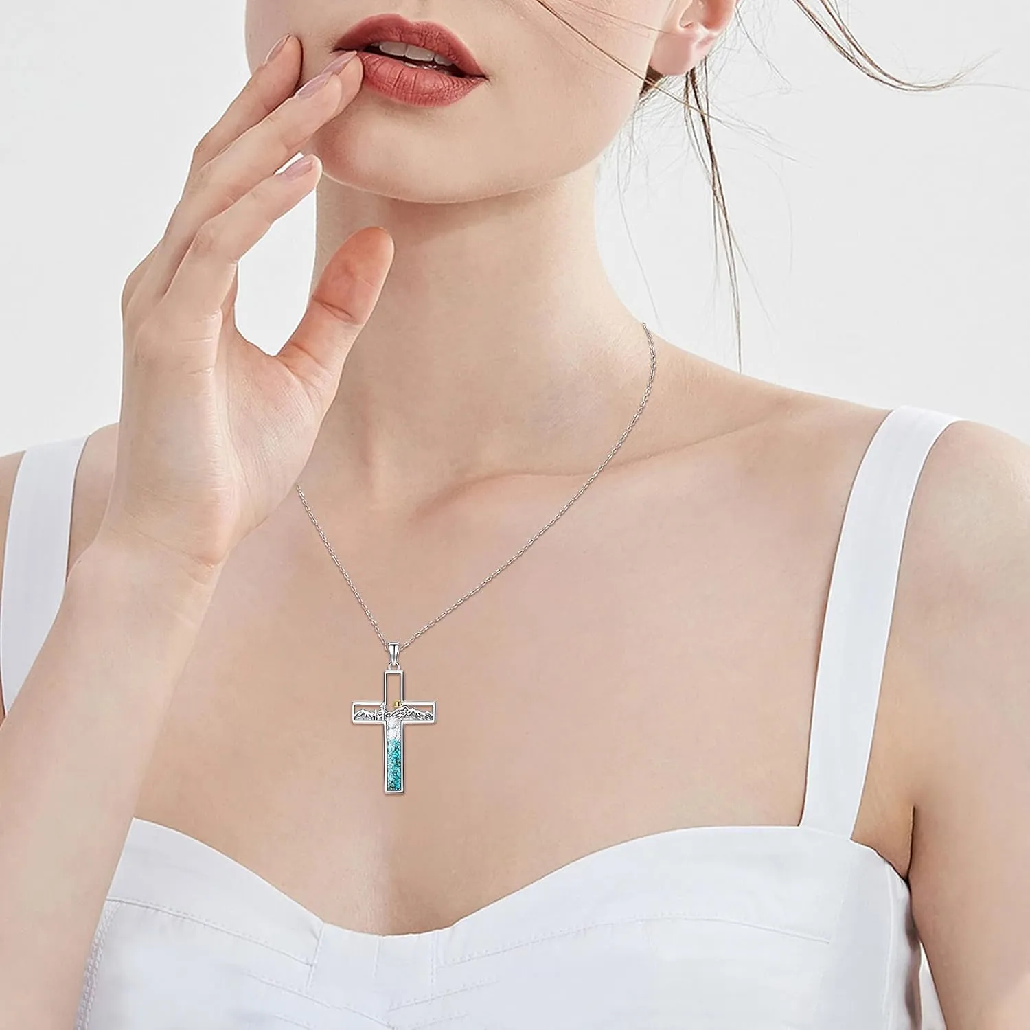 Mountain Necklace for Women 925 Sterling Silver Mustard Seed/Sunset Pendant Nature Jewelry Faith Gifts for Christian Hikers Lovers