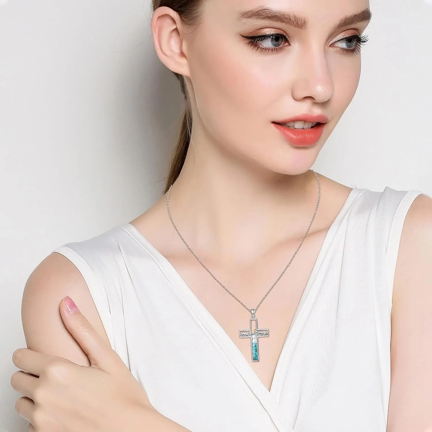 Mountain Necklace for Women 925 Sterling Silver Mustard Seed/Sunset Pendant Nature Jewelry Faith Gifts for Christian Hikers Lovers