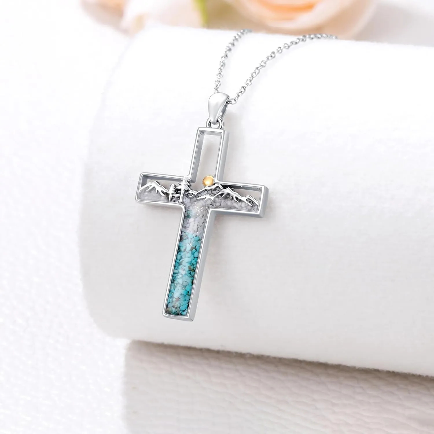 Mountain Necklace for Women 925 Sterling Silver Mustard Seed/Sunset Pendant Nature Jewelry Faith Gifts for Christian Hikers Lovers
