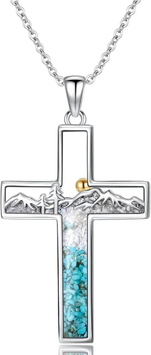 Mountain Necklace for Women 925 Sterling Silver Mustard Seed/Sunset Pendant Nature Jewelry Faith Gifts for Christian Hikers Lovers