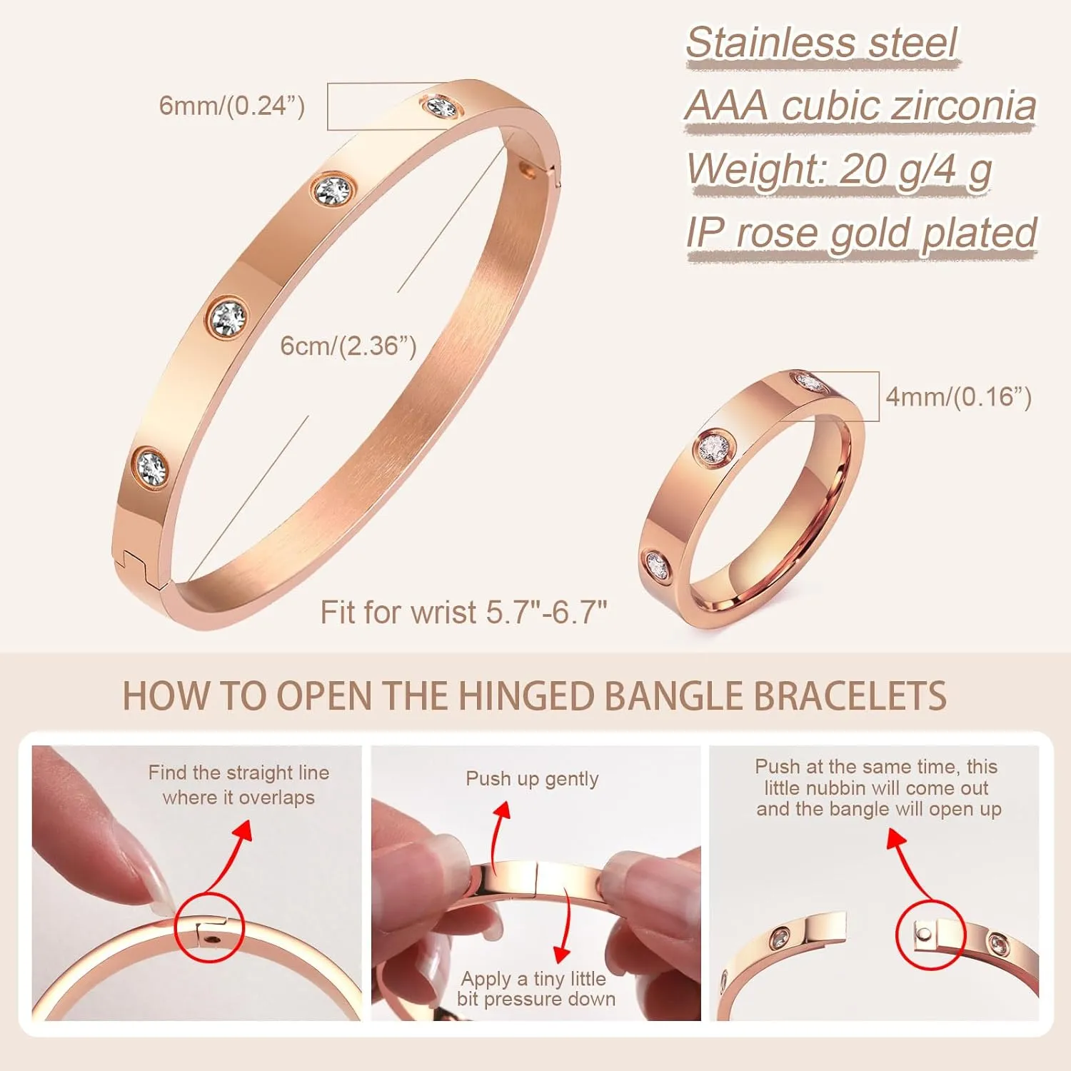 MPRAINBOW Gold Rings Bracelets for Women, 18K Gold Plated Friendship Bracelet Cubic Zirconia Bangle with Ring Jewelry Set,Wedding Party Birthday Gifts for Her Girlfriend