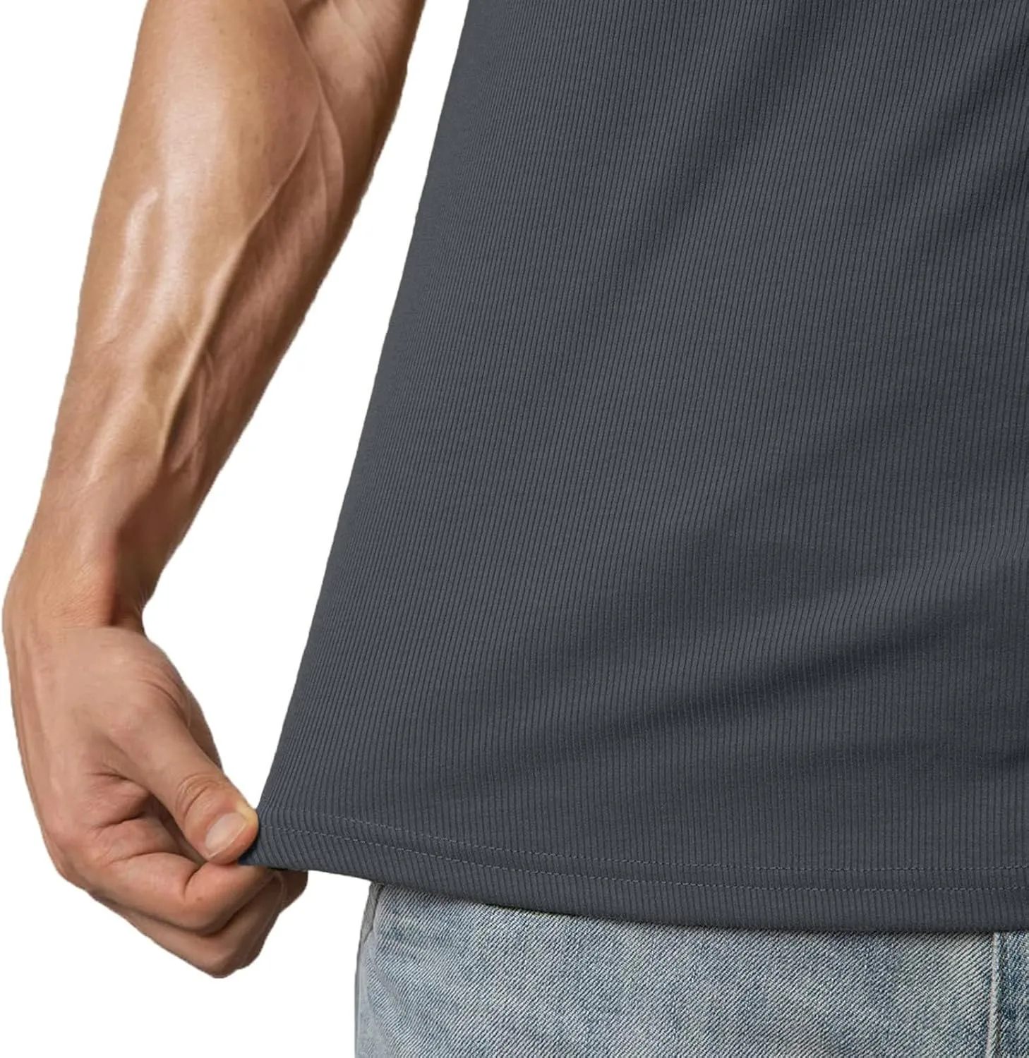 Muscle Tee Shirts for Men Summer Basic Short Sleeve Crew Neck Pullover Tops Casual Ribbed Workout Athletic Blouse
