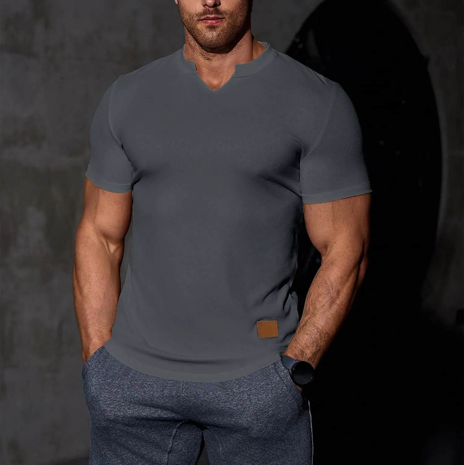 Muscle Tee Shirts for Men Summer Basic Short Sleeve Crew Neck Pullover Tops Casual Ribbed Workout Athletic Blouse