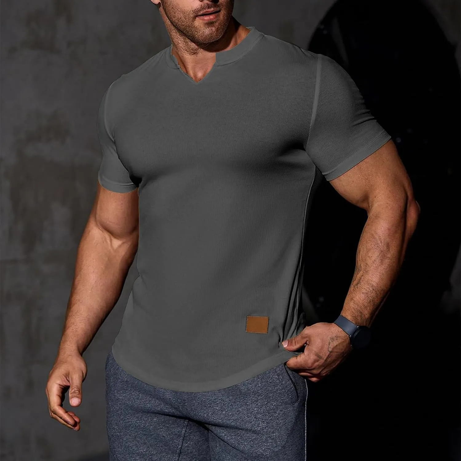 Muscle Tee Shirts for Men Summer Basic Short Sleeve Crew Neck Pullover Tops Casual Ribbed Workout Athletic Blouse