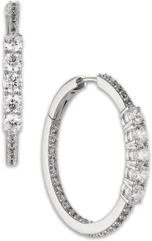 Nadri Medium Hoop Earrings for Women - Cubic Zirconia Medium Cartilage Gold and Rhodium Earrings