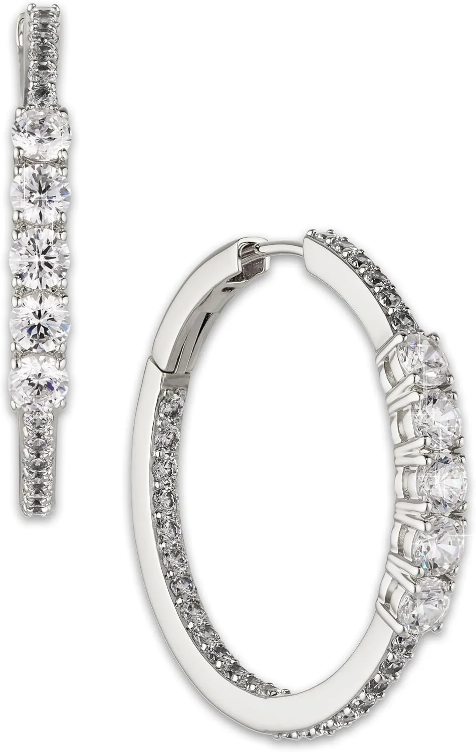 Nadri Medium Hoop Earrings for Women - Cubic Zirconia Medium Cartilage Gold and Rhodium Earrings