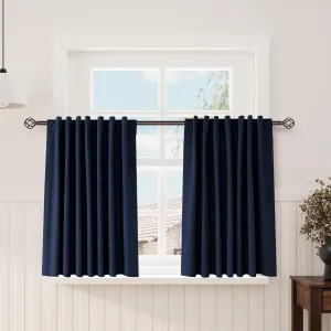 Nanspring Navy Blue 100% Blackout Kitchen Curtains Back Tab Rod Pocket Thermal Insulated Textured Short Blackout Curtains 2 Panels Set 52x45