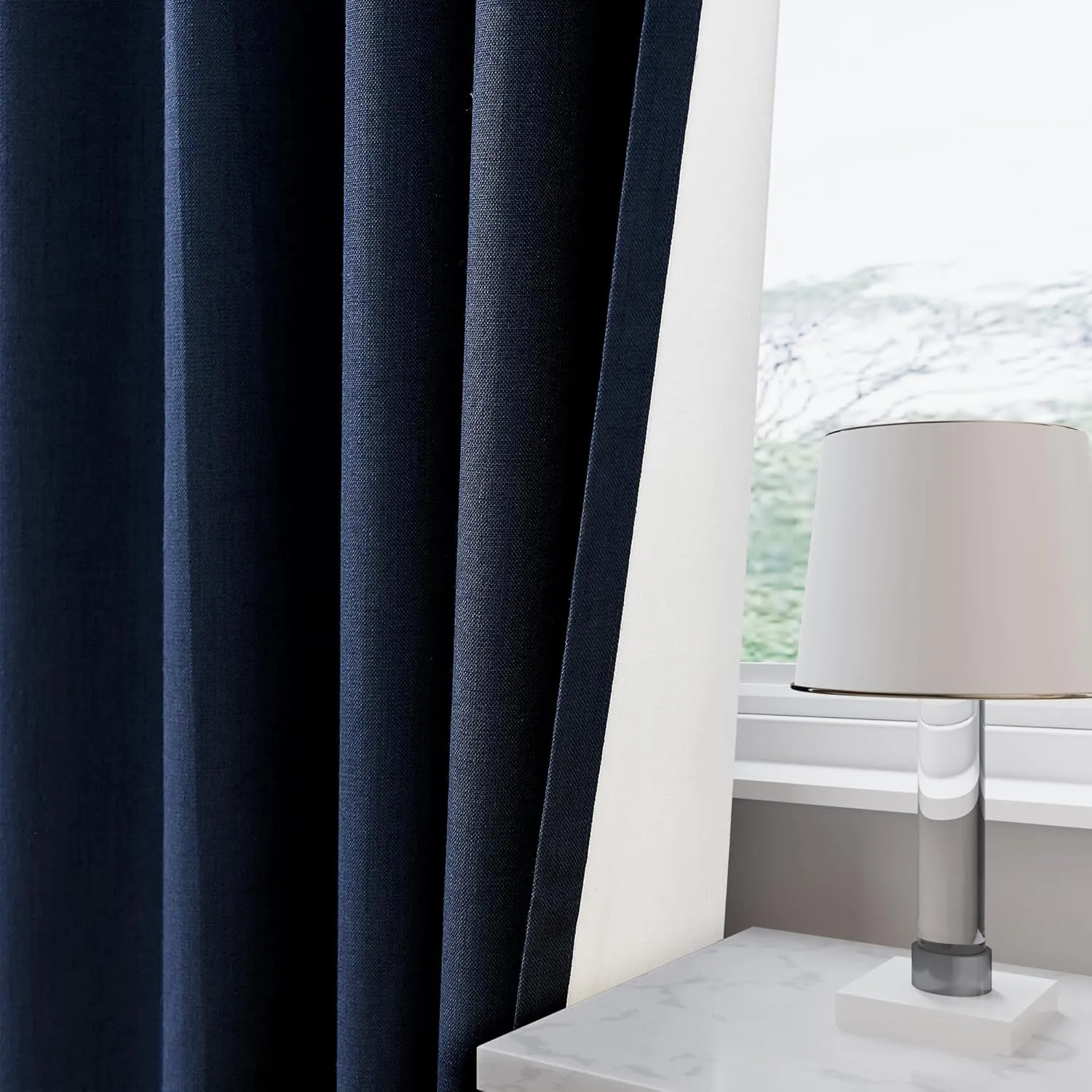 Nanspring Navy Blue 100% Blackout Kitchen Curtains Back Tab Rod Pocket Thermal Insulated Textured Short Blackout Curtains 2 Panels Set 52x45