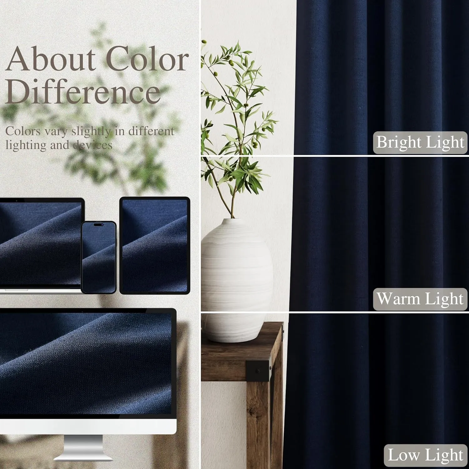 Nanspring Navy Blue 100% Blackout Kitchen Curtains Back Tab Rod Pocket Thermal Insulated Textured Short Blackout Curtains 2 Panels Set 52x45