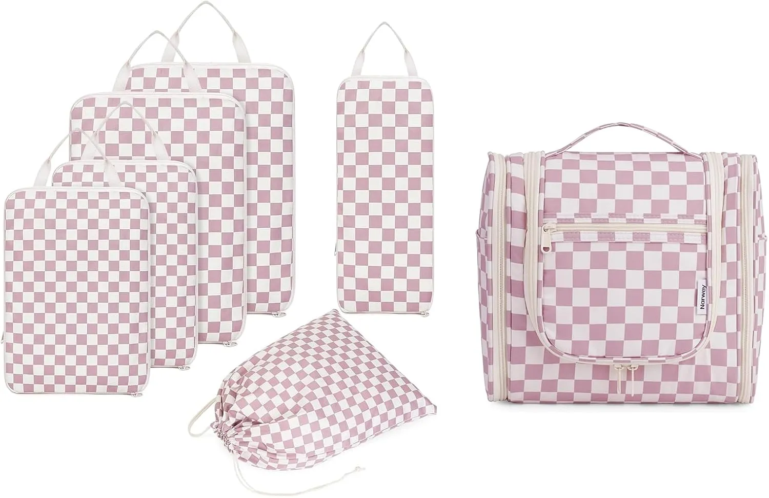 Narwey Hanging Travel Toiletry Bag with 6 Set Compression Packing Cubes
