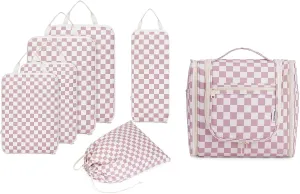 Narwey Hanging Travel Toiletry Bag with 6 Set Compression Packing Cubes