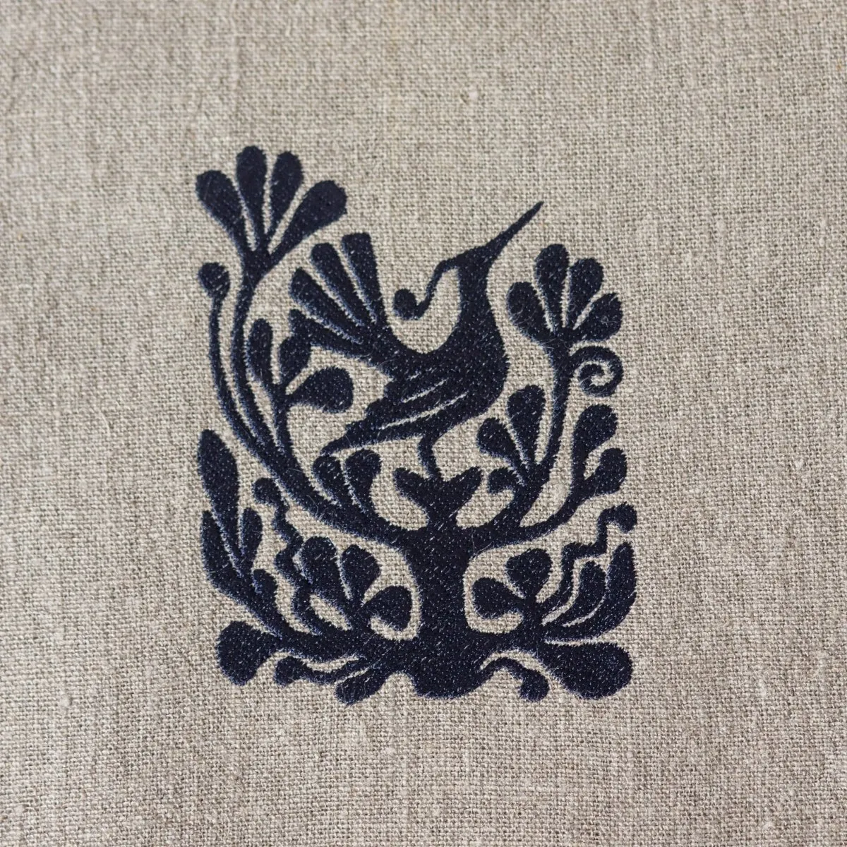 Natural Linen Bag with Lithuanian Folk Art Embroidery and Leather Handles