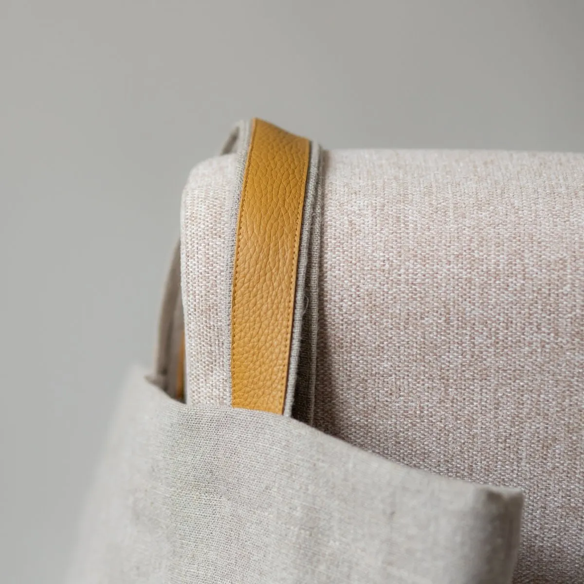 Natural Linen Bag with Lithuanian Folk Art Embroidery and Leather Handles