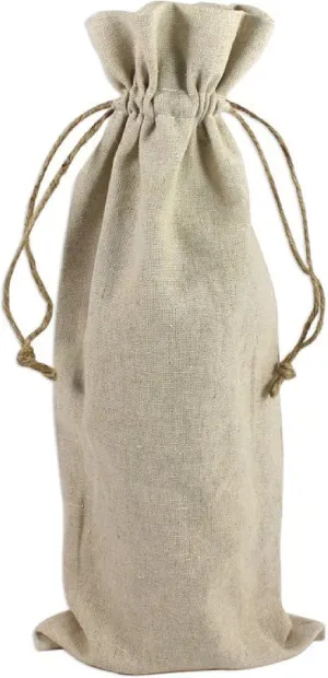 Natural Linen Wine Bags With Drawstrings - 12 Pack