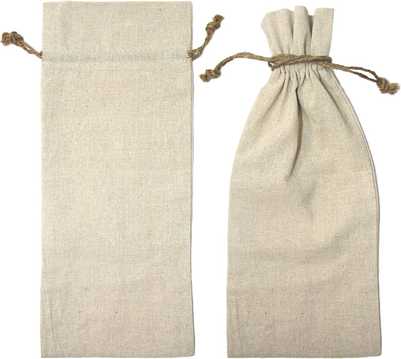 Natural Linen Wine Bags With Drawstrings - 12 Pack