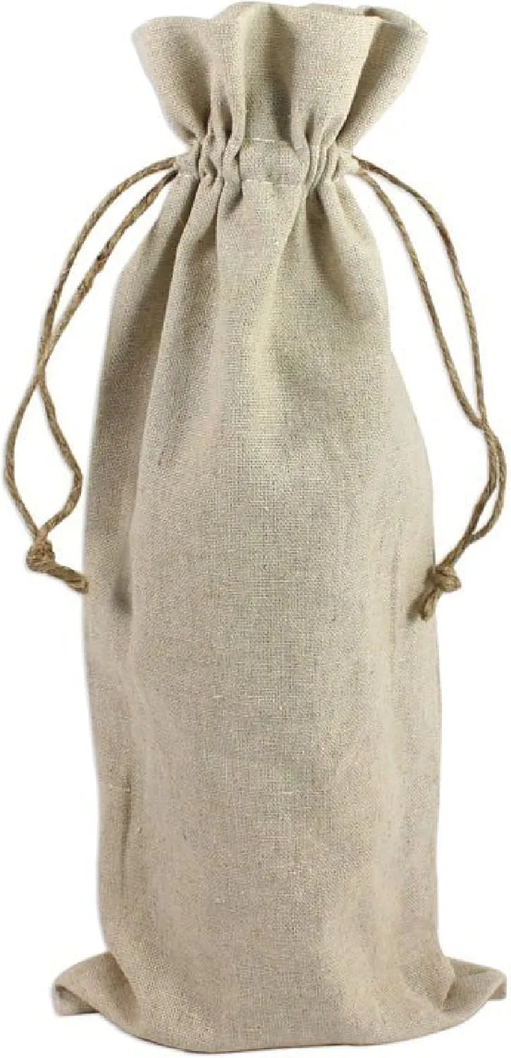 Natural Linen Wine Bags With Drawstrings - 12 Pack