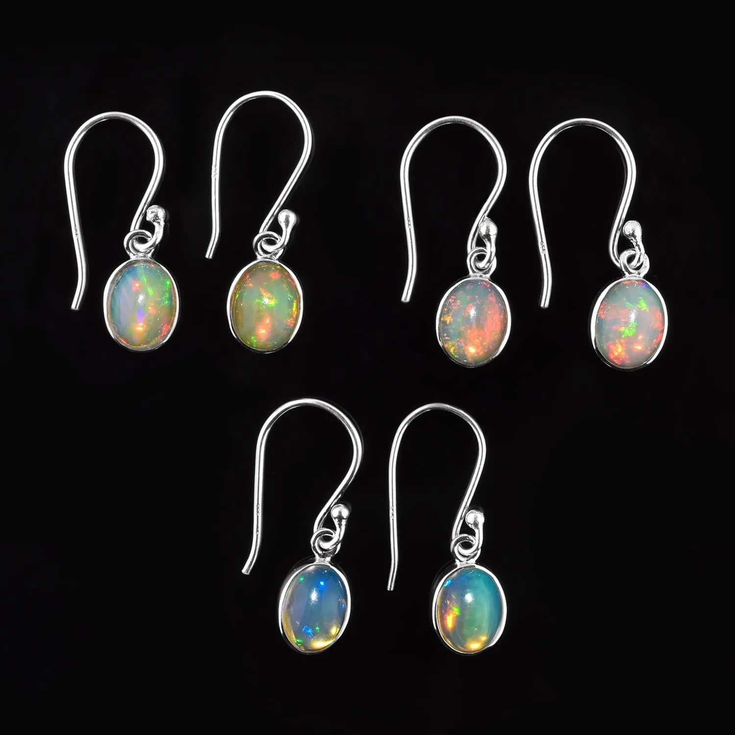 Natural Real Ultra Fire Ethiopian Opal Stone Dangle Drop Earrings for Women, October Birthstone, Bridal Handmade Wedding Jewelry Gift for Brides, 925 Sterling Silver Earrings for Gifts