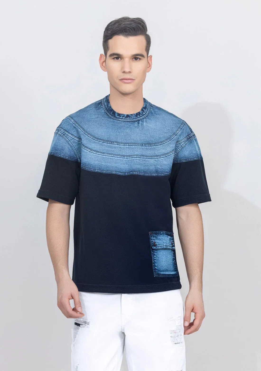 Navy Blue Regular Fit Drop Shoulder Men's T-shirt