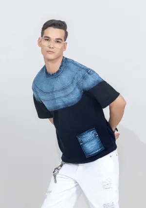 Navy Blue Regular Fit Drop Shoulder Men's T-shirt