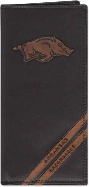 NCAA Arkansas Razorbacks Zep-Pro Pull-Up Leather Long Secretary Embossed Wallet, Brown